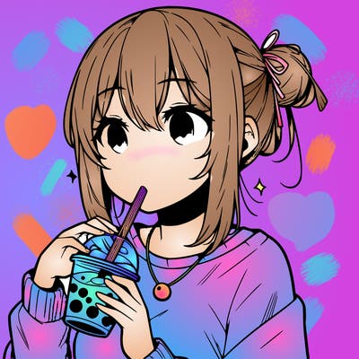 manga character drinking boba