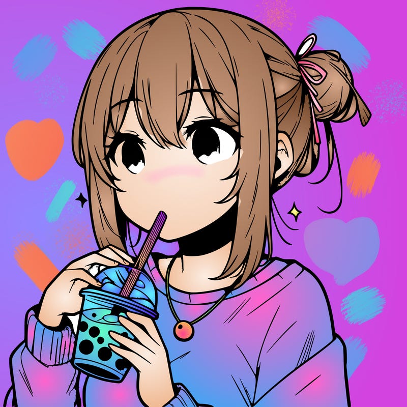 manga character drinking boba