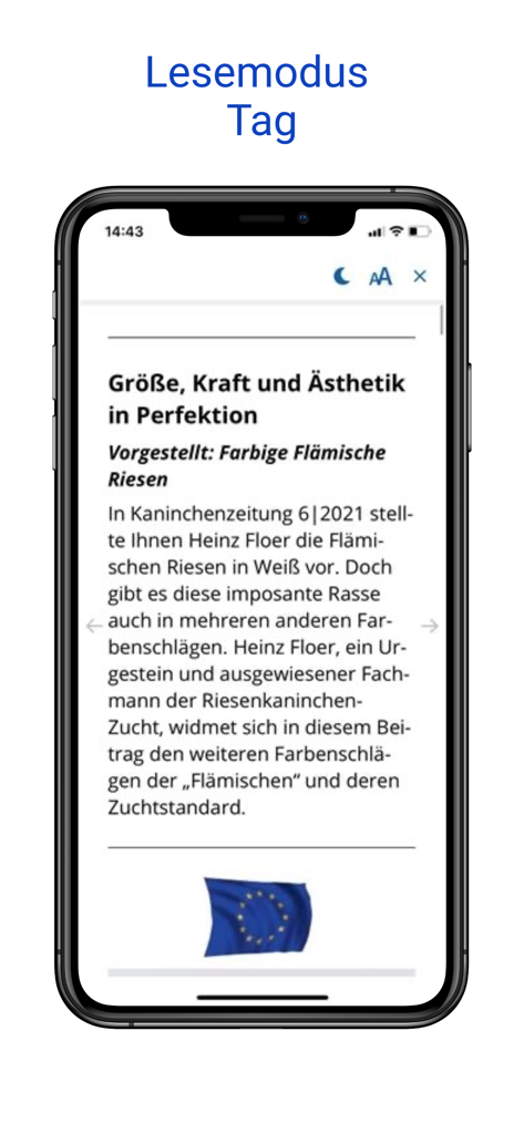 Smartphone-Ansicht zeigt einen Zuchtartikel im Lesemodus der Der Kleintierzüchter App.