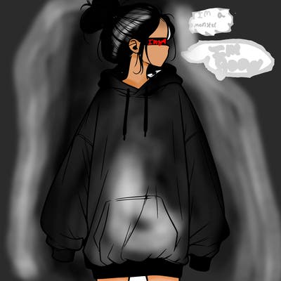 realistic girl with a oversized sweatshirt on and a bun