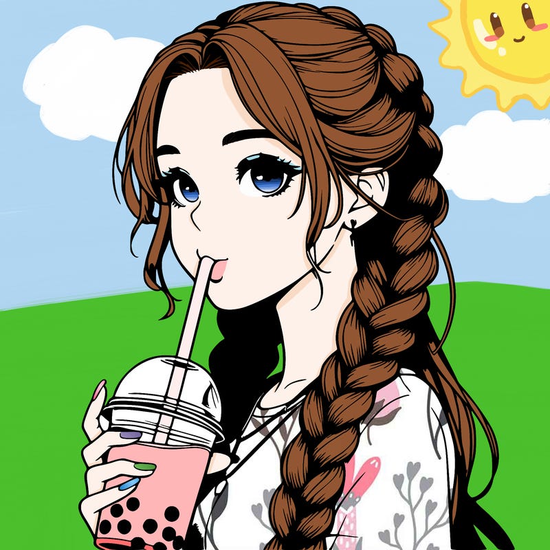 realistic girl with braided hair drinking boba
