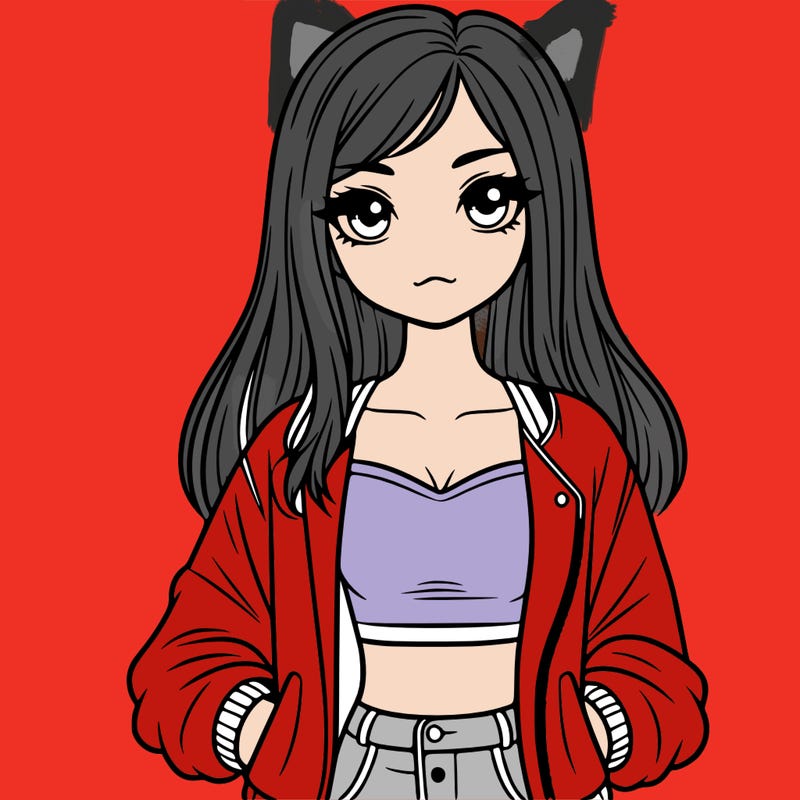 girl with long hair a crop top and a jacket