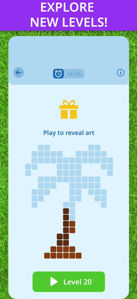 1010! Block Puzzle Game - A gameplay screen of 1010 Block Puzzle Game showing a special level where players reveal pixel art of a palm tree