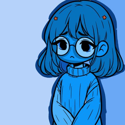 sad girl with glasses in a sweater