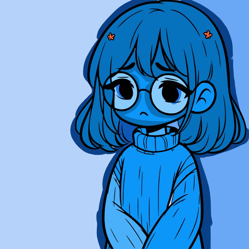 sad girl with glasses in a sweater