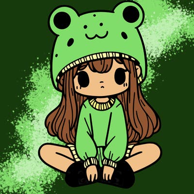 a girl wearing a frog hat and some frog socks