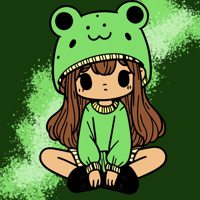 a girl wearing a frog hat and some frog socks