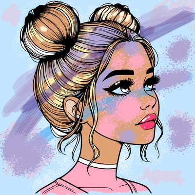 realistic girl with buns on the top of her head