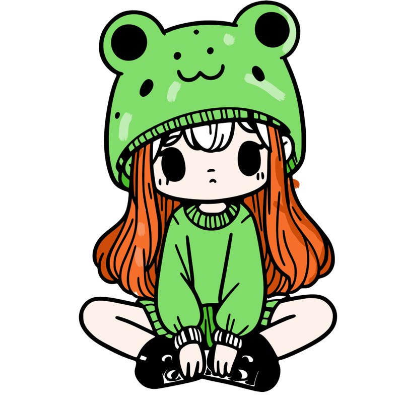 a girl wearing a frog hat and some frog socks