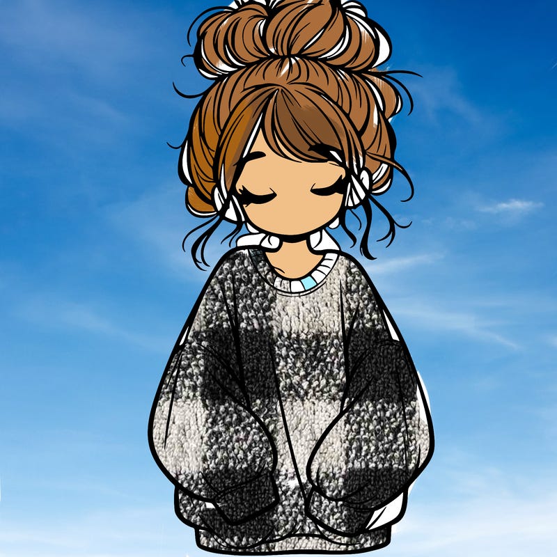 girl with baggy sweatshirt and messy bun