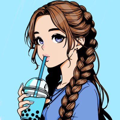 realistic girl with braided hair drinking boba