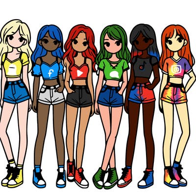 a group of girls wearing crop tops and shorts