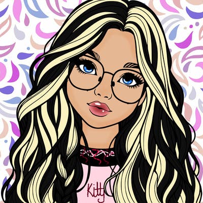 girl with long hair and freckles and glasses realistic