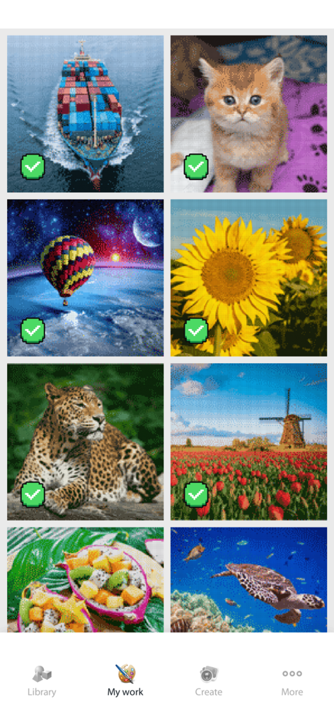 Cross Stitch Color by Number - A gallery of completed digital cross stitch patterns featuring a kitten sunflowers and a leopard