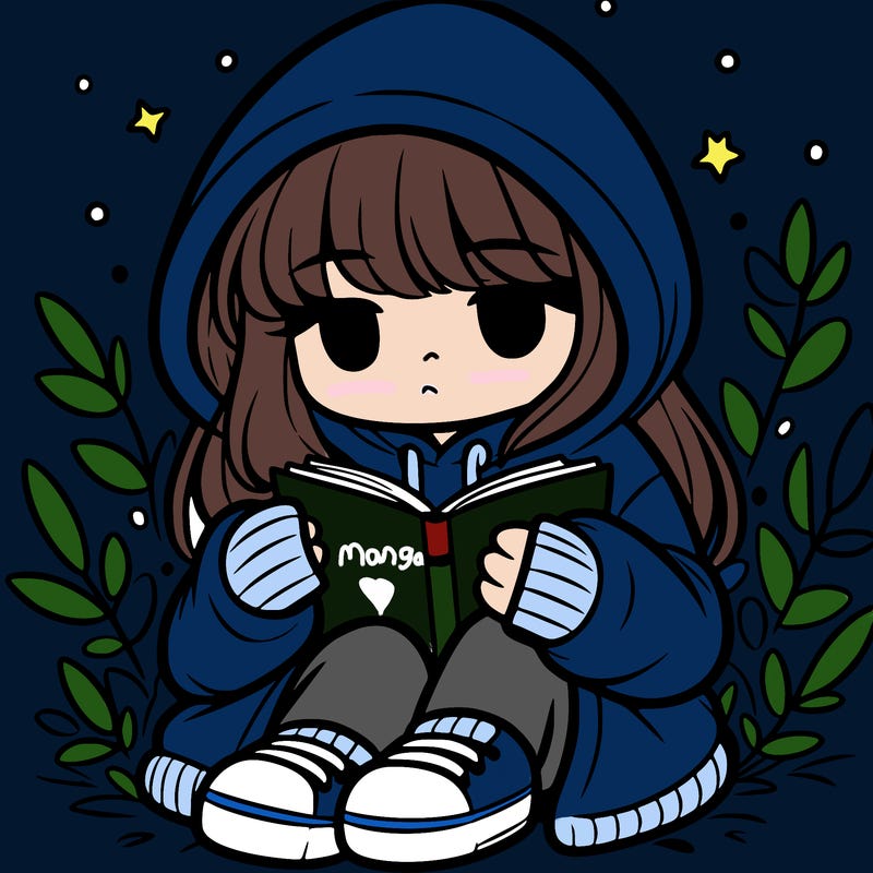 girl in oversized hoodie reading a book