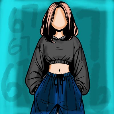 realistic girl faceless with baggy pants and a crop top