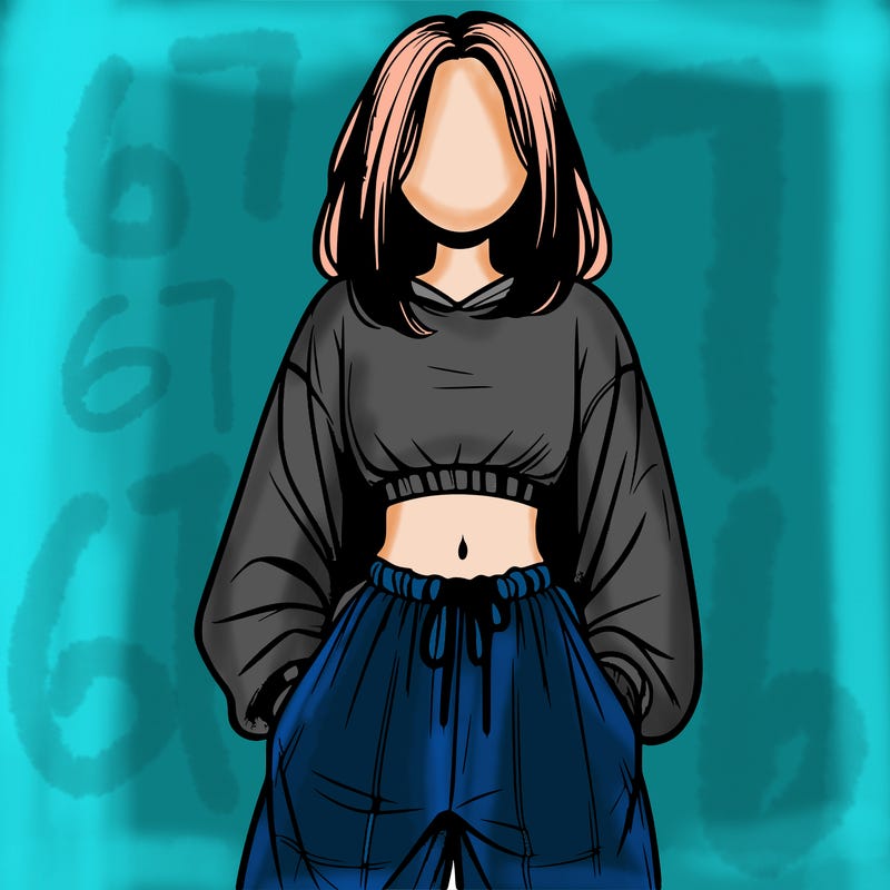 realistic girl faceless with baggy pants and a crop top
