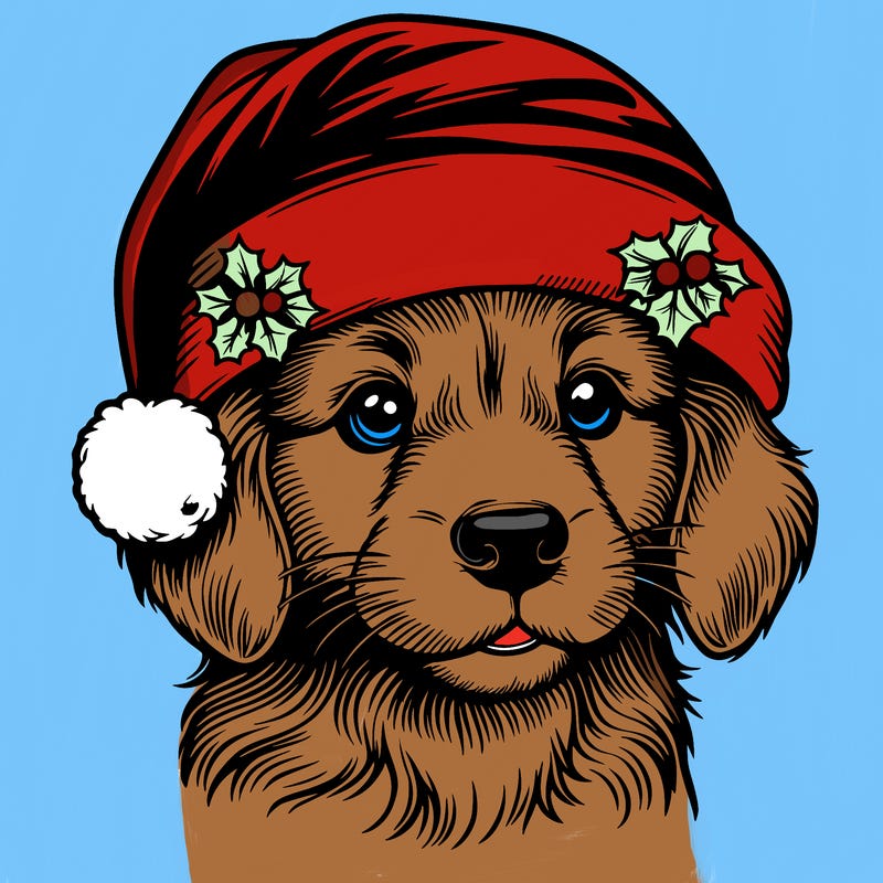 realistic dog wearing a santa hat