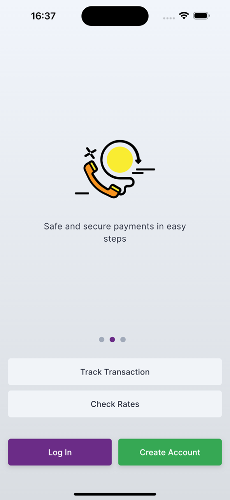 Yonna Wallet - Yonna Wallet mobile app welcome screen featuring login and transaction tracking options