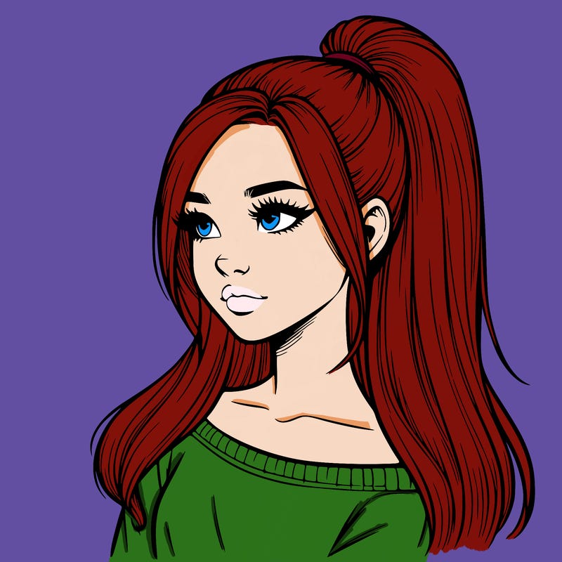 realistic girl with a high ponytail