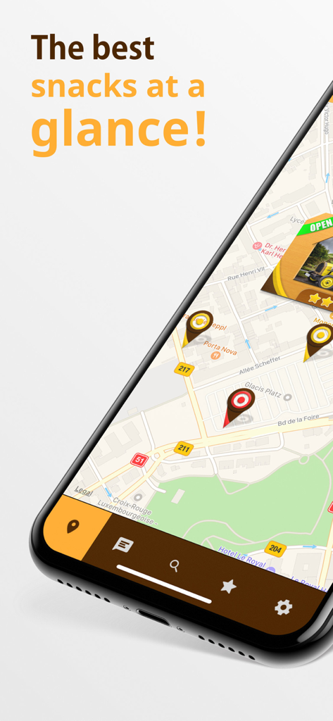 Snack Track - Interface de l'application Snack Track montrant les emplacements des food trucks sur une carte.