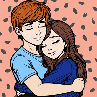 realistic guy and realistic girl hugging