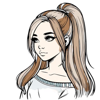 realistic girl with a high ponytail