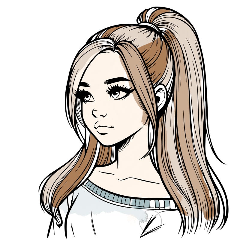 realistic girl with a high ponytail