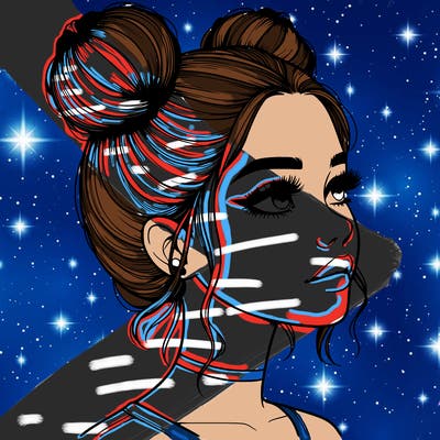 realistic girl with buns on the top of her head