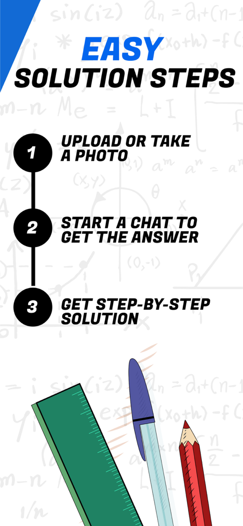 Photo Answer: Math Helper AI - Infographic showing the three steps to get homework answers using Photo Answer Math Helper AI including taking a photo and receiving step by step solutions
