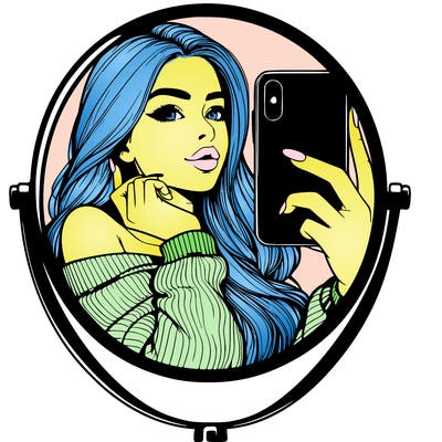 realistic girl taking mirror selfie beautiful