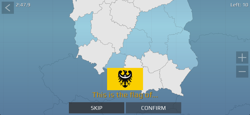 Poland Quiz (Qbis Studio) - Map of Poland with a flag identification quiz question