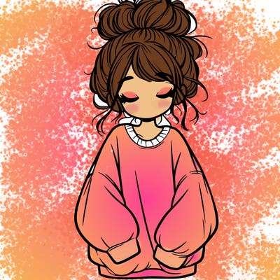 girl with baggy sweatshirt and messy bun