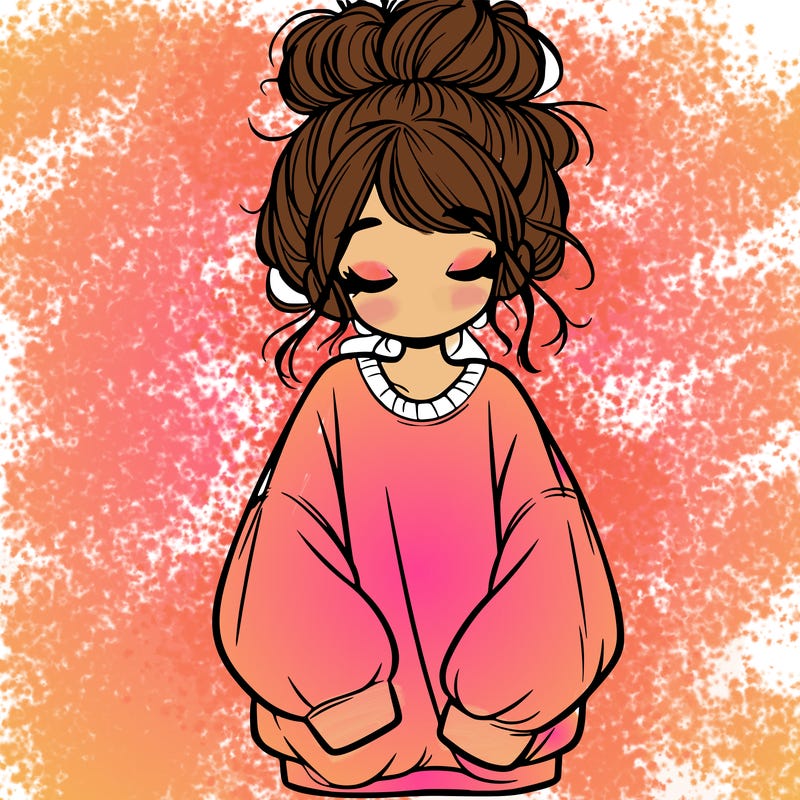girl with baggy sweatshirt and messy bun