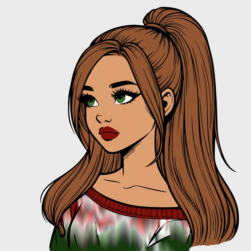 realistic girl with a high ponytail