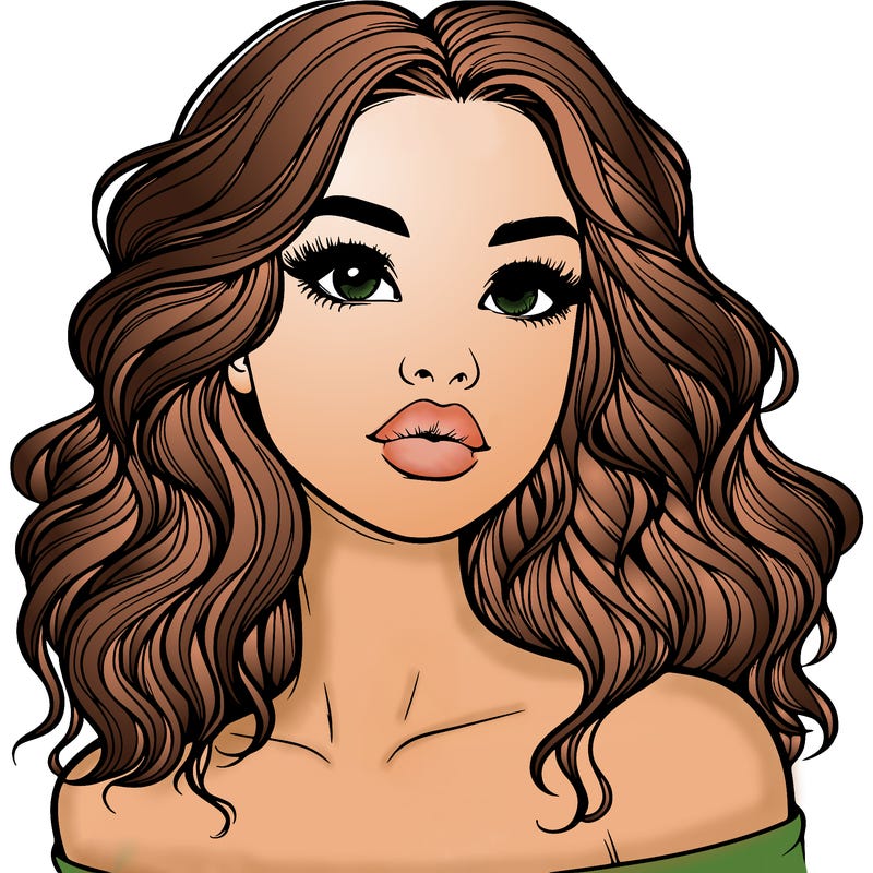 realistic girl with wavy hair and lips