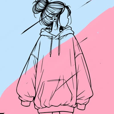 realistic girl with a oversized sweatshirt on and a bun