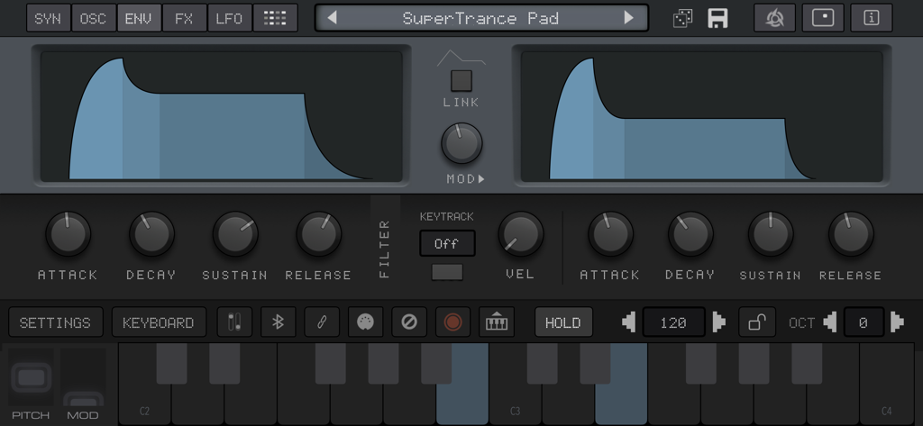 VIRAL Synth T2x | Synthesizer - Viral Synth T2x interface showing envelope ADSR controls and visual feedback