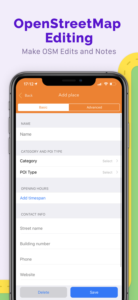 Interfaccia per aggiungere e modificare posizioni su OpenStreetMap all'interno dell'app OsmAnd