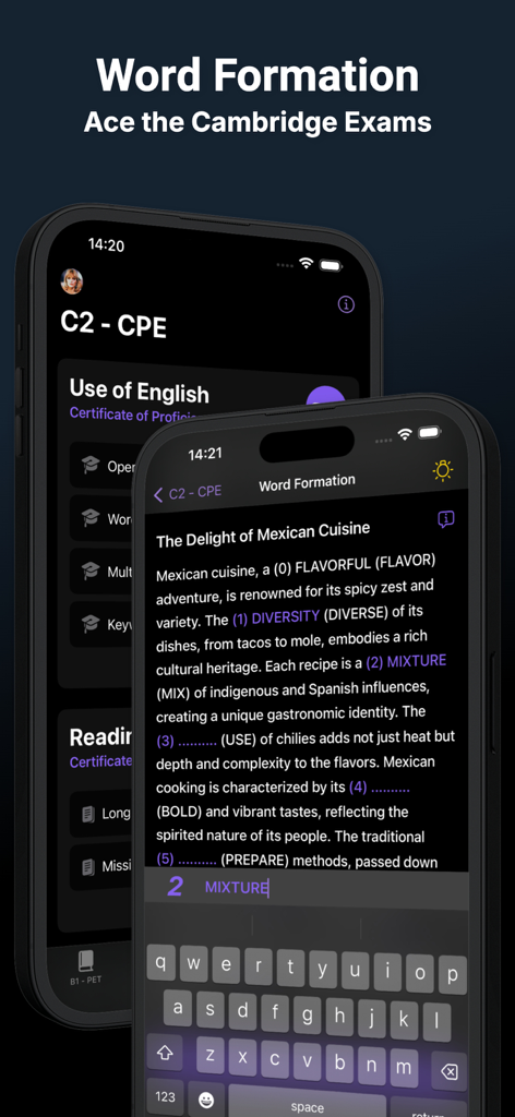 Use of English AI - Word formation exercise in the Use of English AI app for Cambridge C2 Proficiency exam preparation.