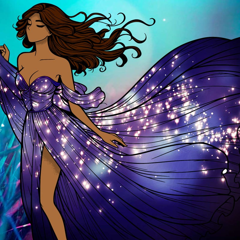 realistic woman in dress flowing the the wind