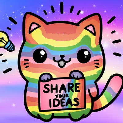 a cute cat saying share your ideas