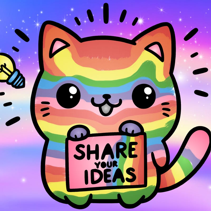 a cute cat saying share your ideas