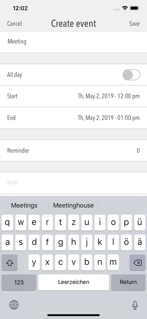 Cali - The Calendar App - Creating a new event in the Cali calendar app
