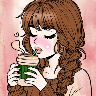 realistic girl drinking coffee