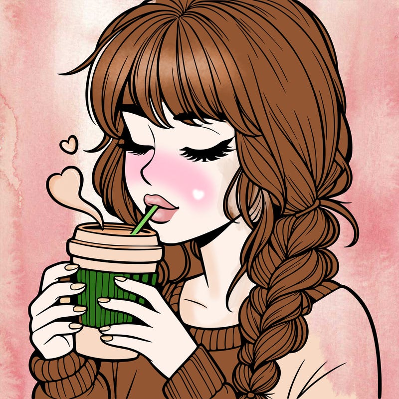 realistic girl drinking coffee