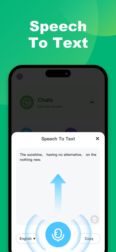 WA Web - Dual Chat App - Interface of the speech to text feature in the WA Web Dual Chat App showing voice transcription into text