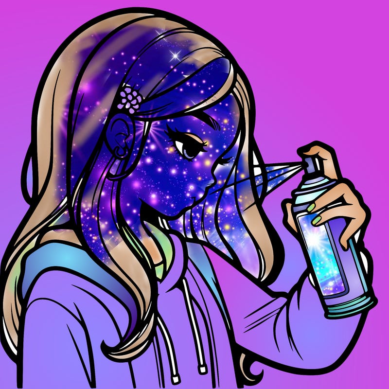 a realistic girl spray painting