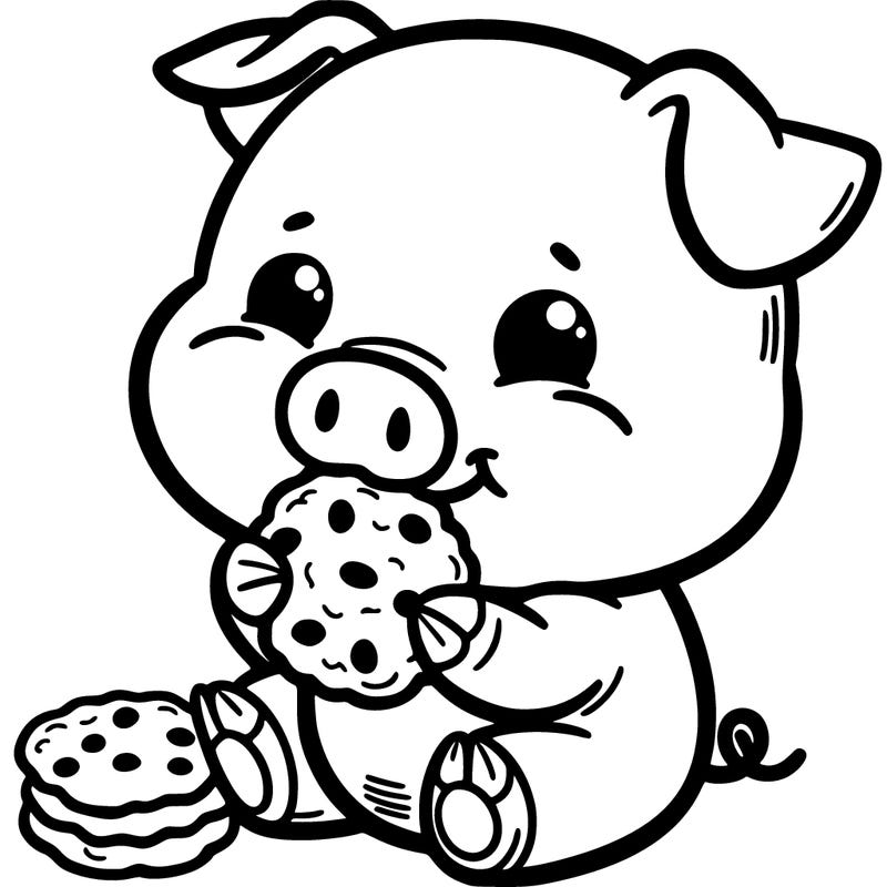 pig eating a cookie