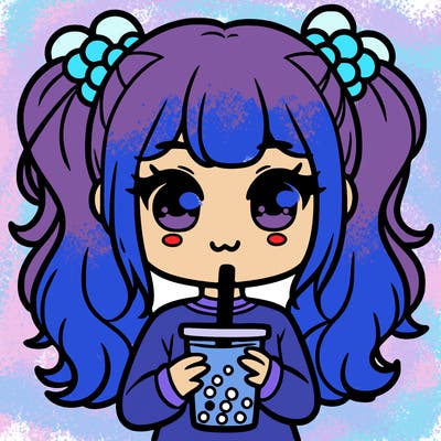 a girl with boba tea and pigtails